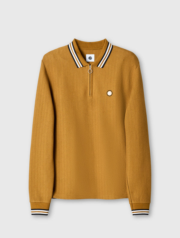 pretty green Garswood Long Sleeve Zip Polo Brown