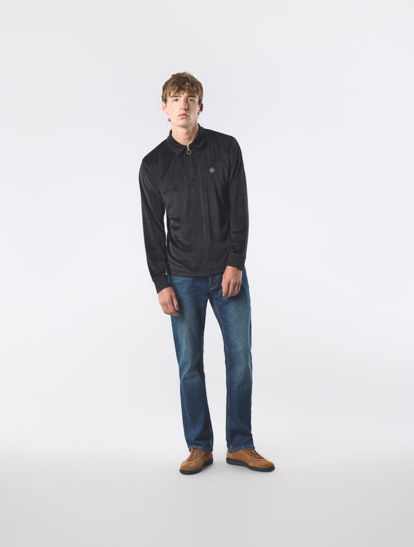 Pretty Green Kennedy Velour Polo Black