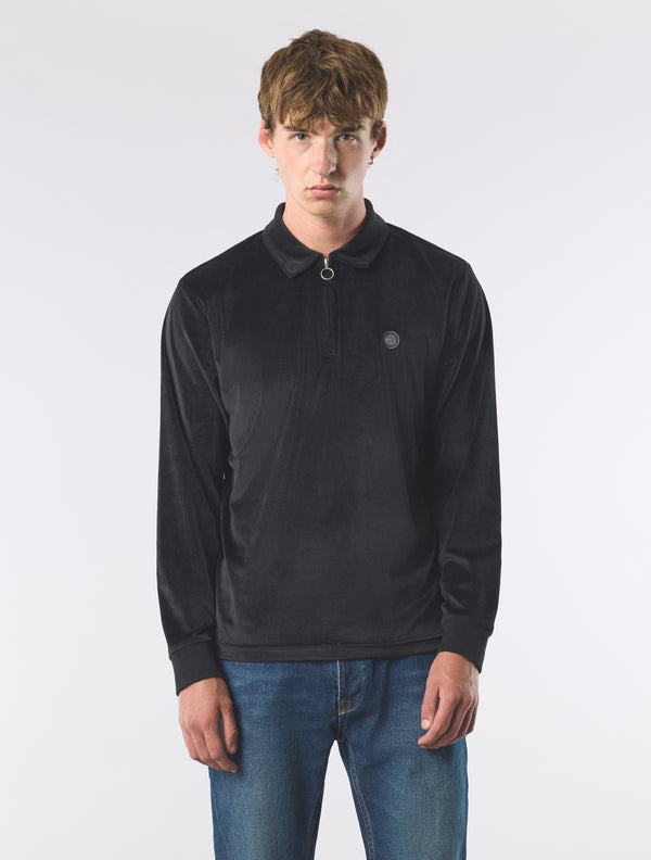 Pretty Green Kennedy Velour Polo Black