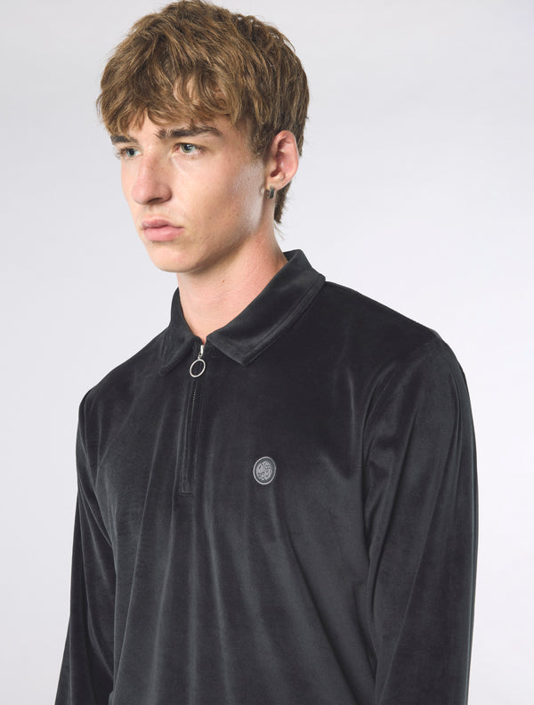 Pretty Green Kennedy Velour Polo Black