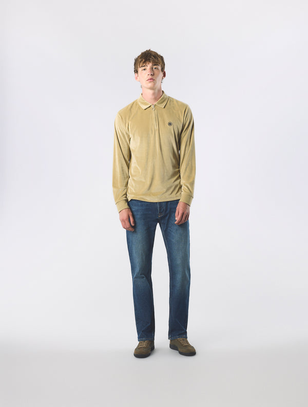 Pretty Green Kennedy Velour Polo Taupe