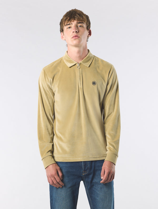 Pretty Green Kennedy Velour Polo Taupe