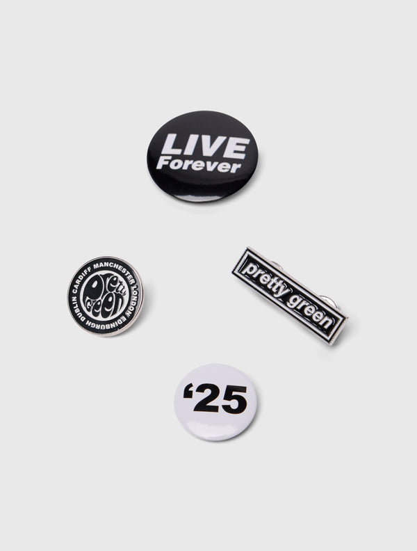 Pretty Green Live Forever Pack Of 4 Badges