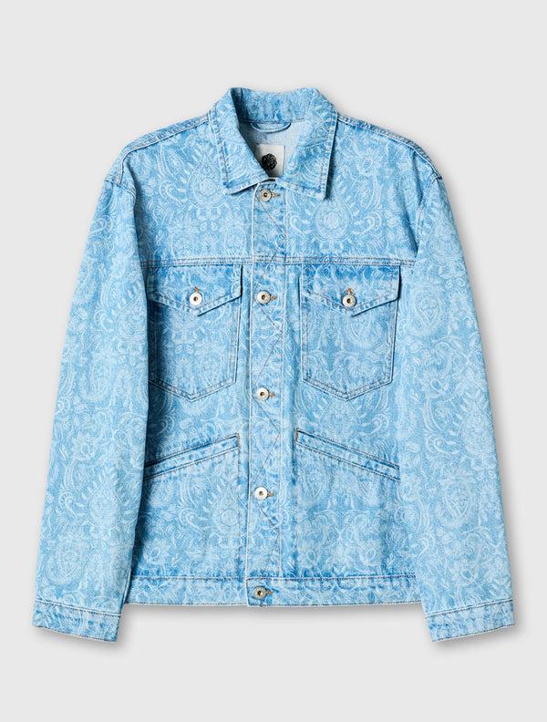 pretty green Parthian Laser Paisley Denim Jacket