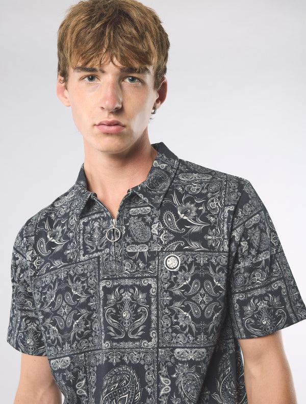 Pretty Green Patchwork Paisley Zip Polo