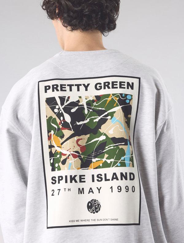 Pretty Green Spike Island Crew Sweat Light Grey
