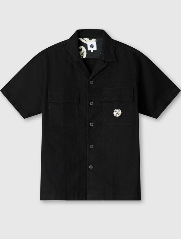 pretty green Stamford Cuban Collar Short Sleeve Shirt Black