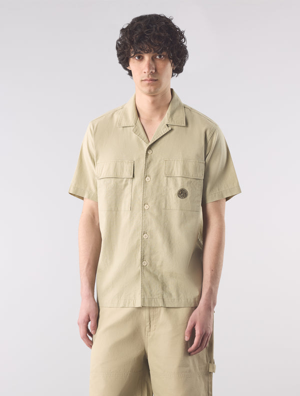Pretty Green Stamford Cuban Collar Short Sleeve Shirt Taupe