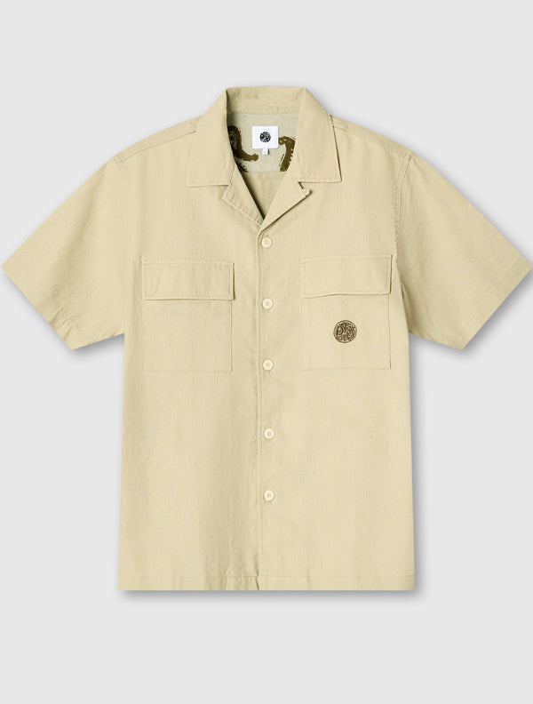 pretty green Stamford Cuban Collar Short Sleeve Shirt Taupe