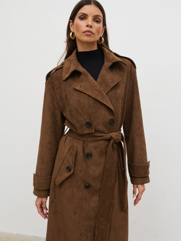 Pretty Lavish Agnes Longline Faux Suede Trench Coat