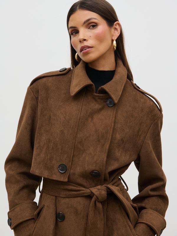 pretty lavish Agnes Longline Faux Suede Trench Coat