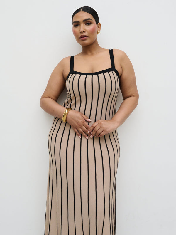 Pretty Lavish Alyssia Stripe Long Midaxi Knit Dress Curve