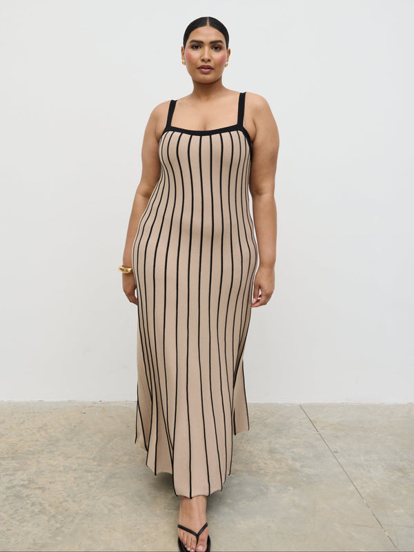 pretty lavish Alyssia Stripe Long Midaxi Knit Dress Curve