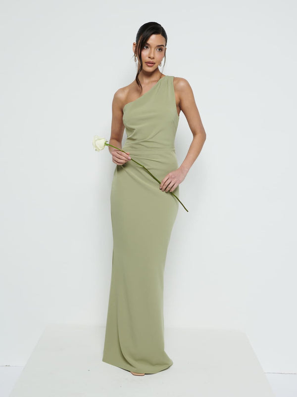 pretty lavish Amelia Crepe Ruched Maxi Bridesmaid Dress