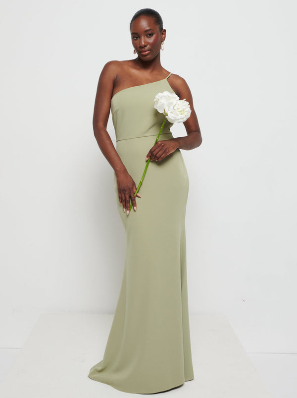 pretty lavish Amelia One Shoulder Crepe Maxi Bridesmaid Dress