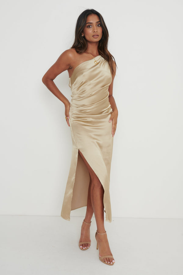 pretty lavish Amelia One Shoulder Ruched Satin Dress