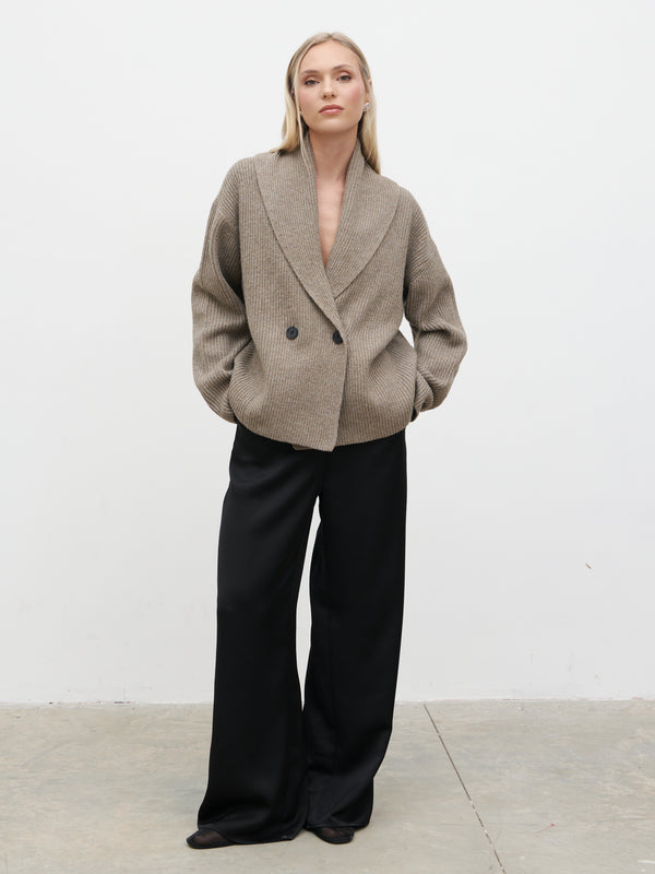 Pretty Lavish Ana Cross Over Collared Knit Cardigan