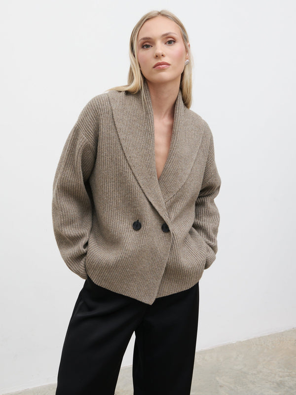 pretty lavish Ana Cross Over Collared Knit Cardigan