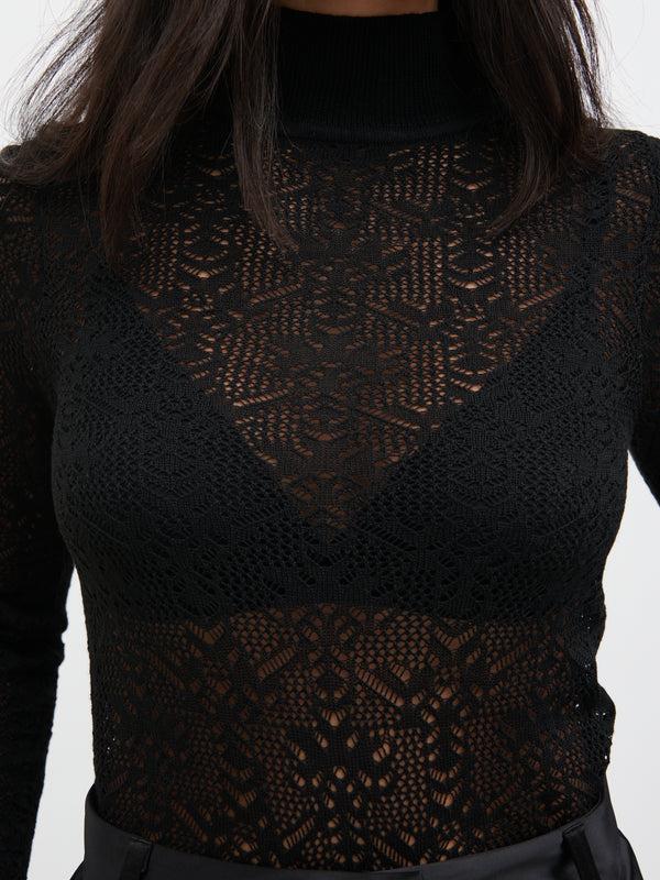Pretty Lavish Annalise High Neck Patterned Fine Knit Top