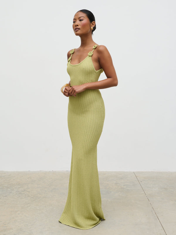 pretty lavish Astrid Rosette Sleeve Knit Maxi Dress