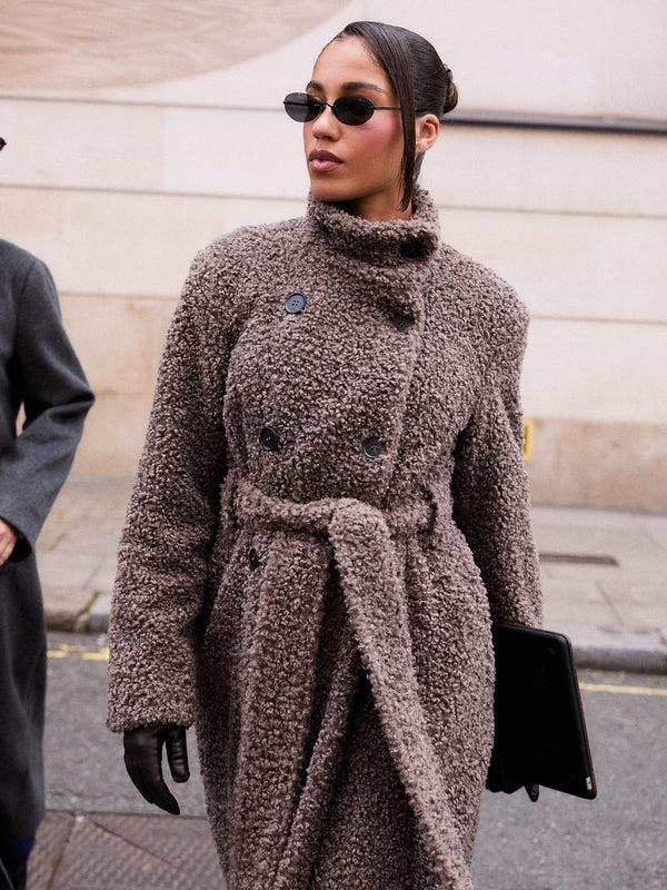 Pretty Lavish Atlas Boucle Funnel Neck Longline Coat