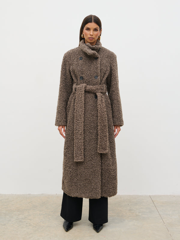 Pretty Lavish Atlas Boucle Funnel Neck Longline Coat