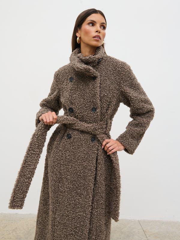 Pretty Lavish Atlas Boucle Funnel Neck Longline Coat