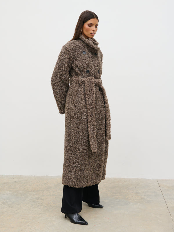 pretty lavish Atlas Boucle Funnel Neck Longline Coat