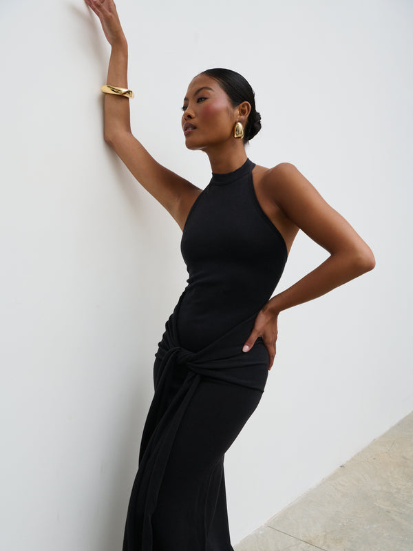 Pretty Lavish Bernelle Halterneck Tie Waist Knit Midaxi Dress