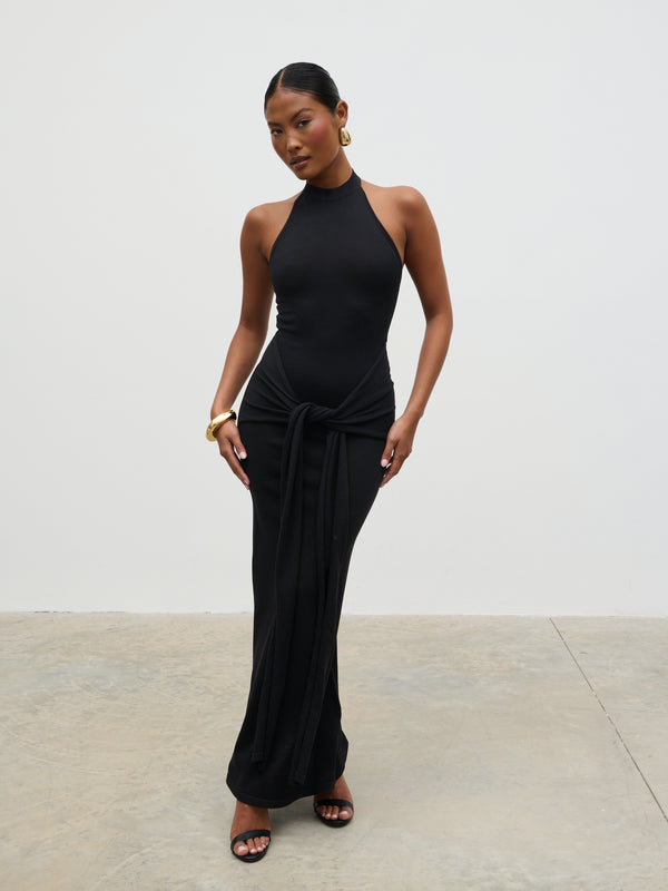 Pretty Lavish Bernelle Halterneck Tie Waist Knit Midaxi Dress
