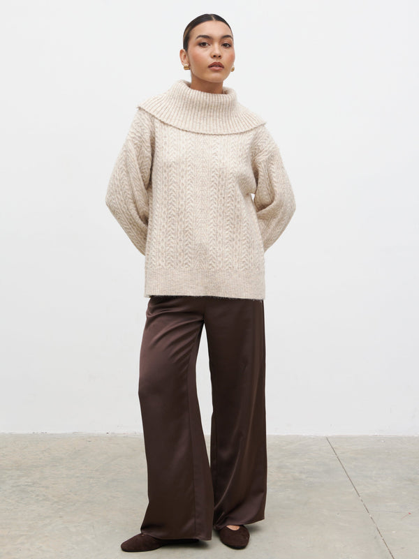 pretty lavish Blossom Cable Knit Exaggerated Roll Neck Jumper