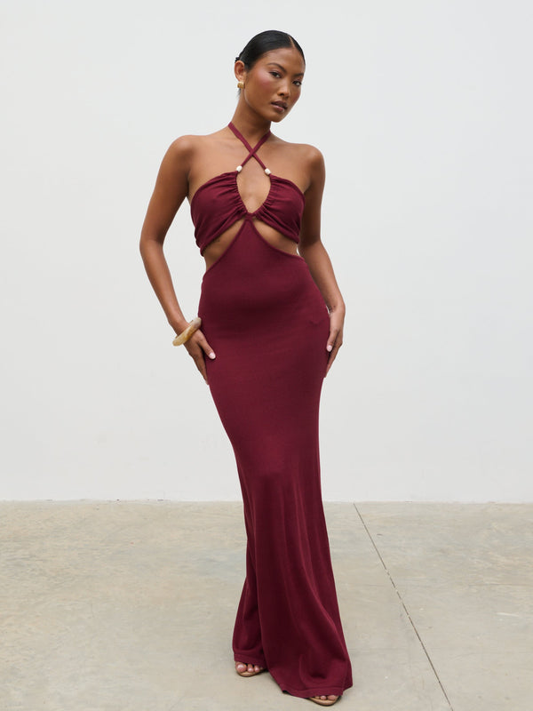 Pretty Lavish Candice Halterneck Beaded Knit Maxi Dress