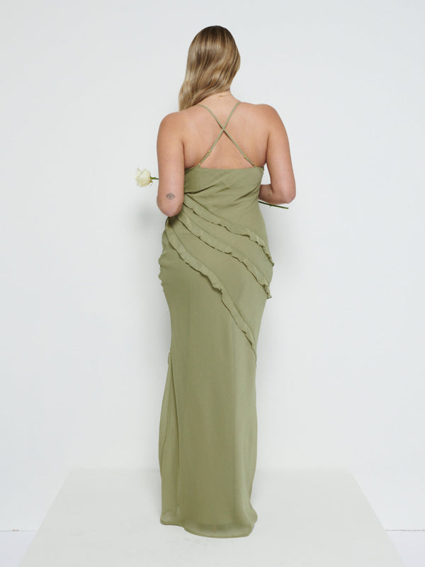 Pretty Lavish Constance Ruffle Chiffon Maxi Bridesmaid Dress