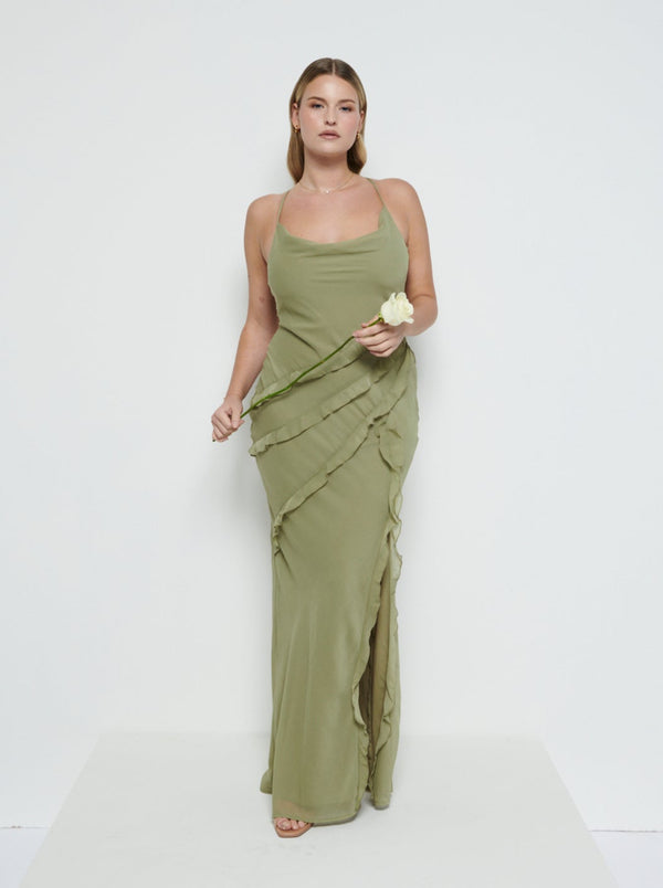 Pretty Lavish Constance Ruffle Chiffon Maxi Bridesmaid Dress