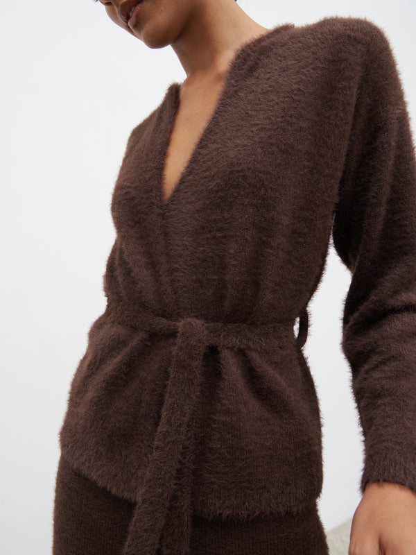 Pretty Lavish Isabella Fluffy Knit Tie Waist Cardigan