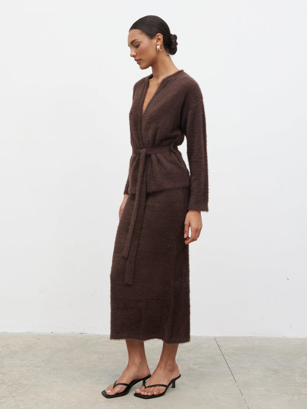 Pretty Lavish Isabella Fluffy Knit Tie Waist Cardigan