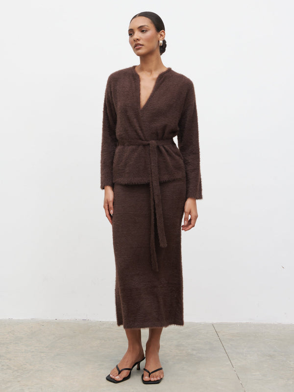 pretty lavish Isabella Fluffy Knit Tie Waist Cardigan