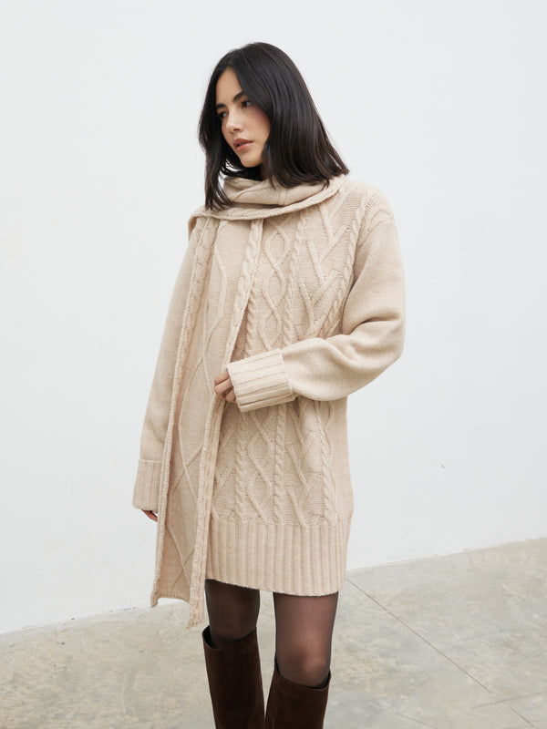 Pretty Lavish Larna Cable Knit Mini Dress With Scarf