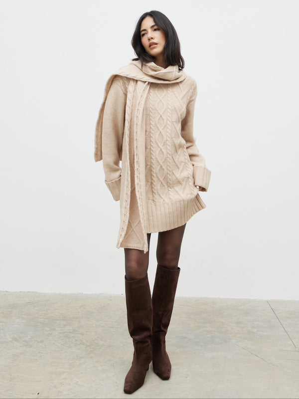 pretty lavish Larna Cable Knit Mini Dress with Scarf