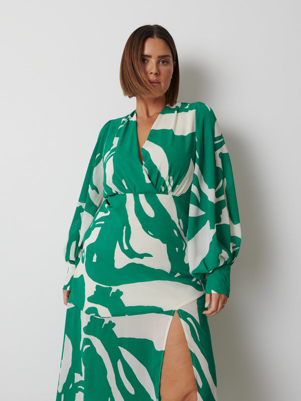 Pretty Lavish Lilianna Backless Balloon Sleeve Printed Dress Curve