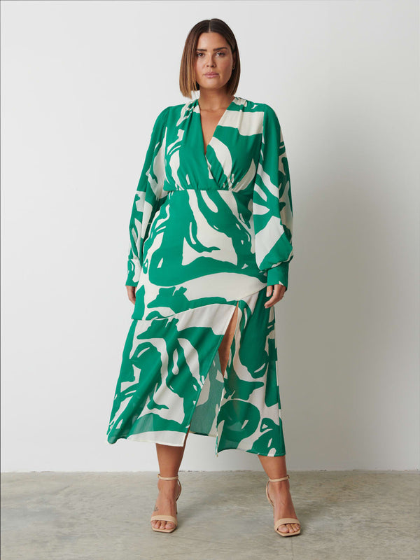 pretty lavish Lilianna Backless Balloon Sleeve Printed Dress Curve