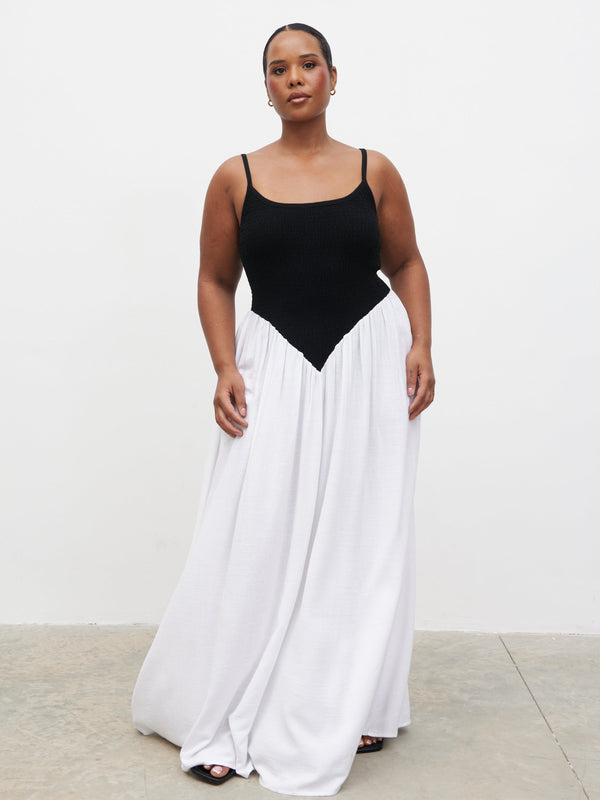 Pretty Lavish Maude Shirred Contrast Maxi Dress Curve