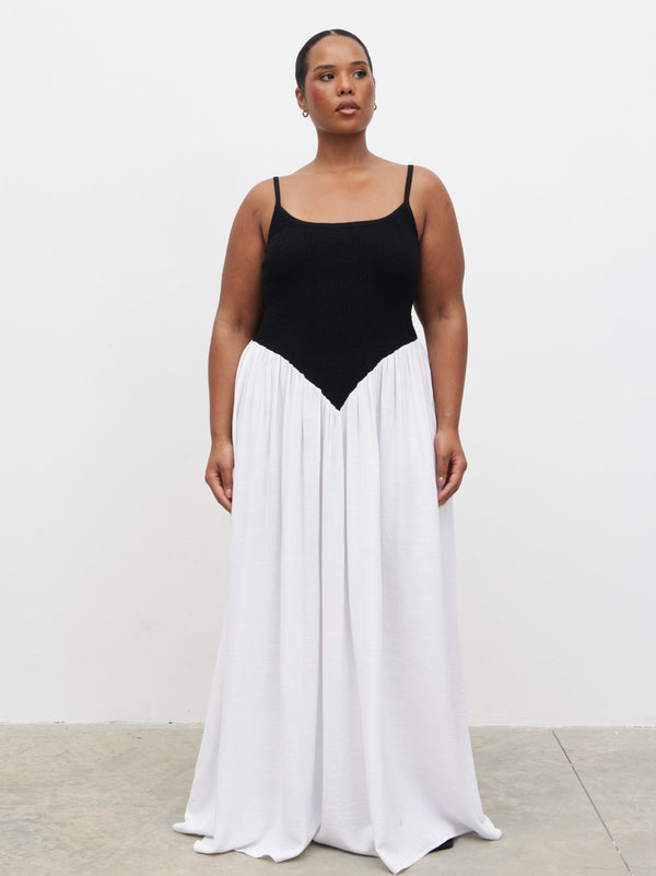 pretty lavish Maude Shirred Contrast Maxi Dress Curve
