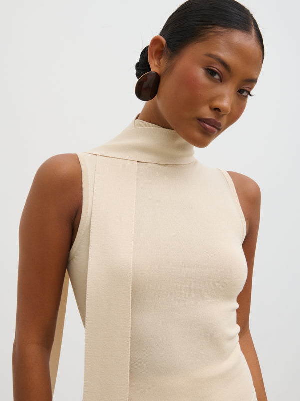 Pretty Lavish Melanie High Neck Knit Top With Neck Tie