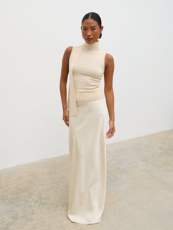 Pretty Lavish Melanie High Neck Knit Top With Neck Tie