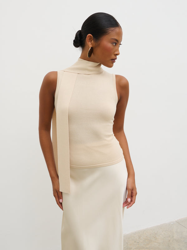 Pretty Lavish Melanie High Neck Knit Top With Neck Tie