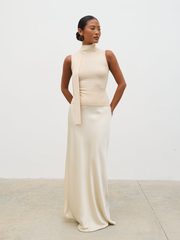 pretty lavish Melanie High Neck Knit Top with Neck Tie