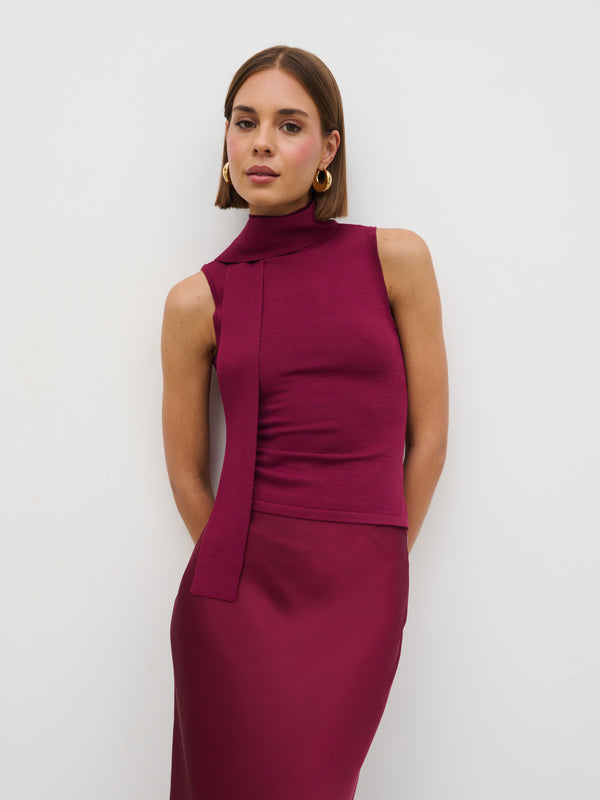 pretty lavish Melanie High Neck Knit Top with Neck Tie