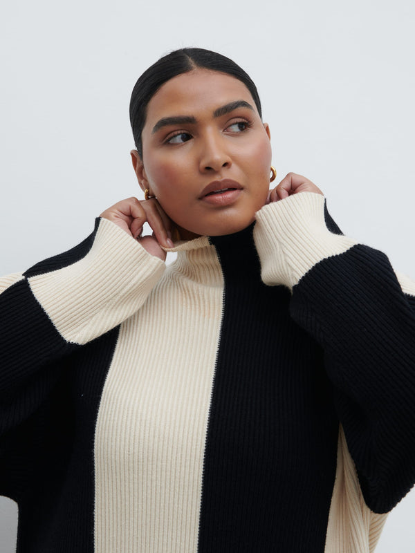 Pretty Lavish Nayah High Funnel Neck Knit Dress Curve