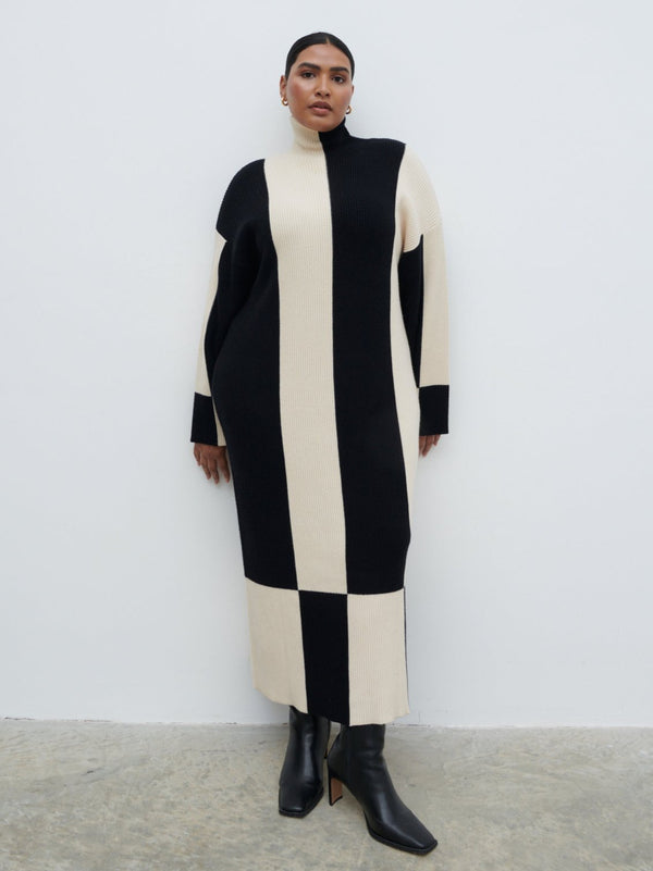Pretty Lavish Nayah High Funnel Neck Knit Dress Curve
